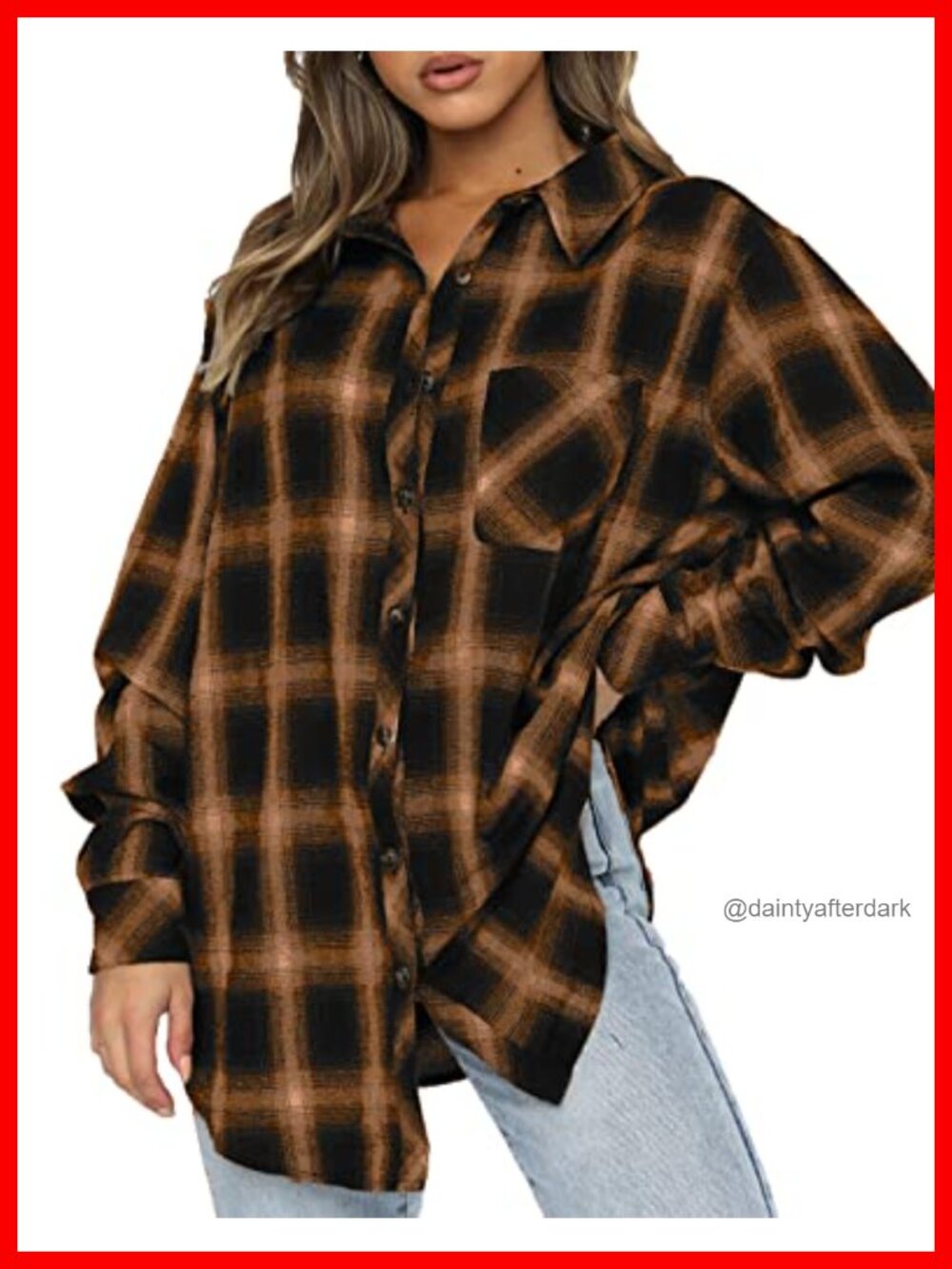 Plaid Button Down Shirt Long Sleeve Oversized Flannel Shacket Casual Work Top